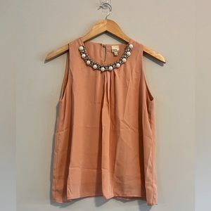 $$SOLD$$ Women’s Blush Pink Sheer Blouse Rhinestones Faux Pearls & Beads